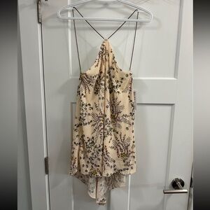 Bailey 44 Floral Blouse Size Large Halter Top LowV Back Metal Strap